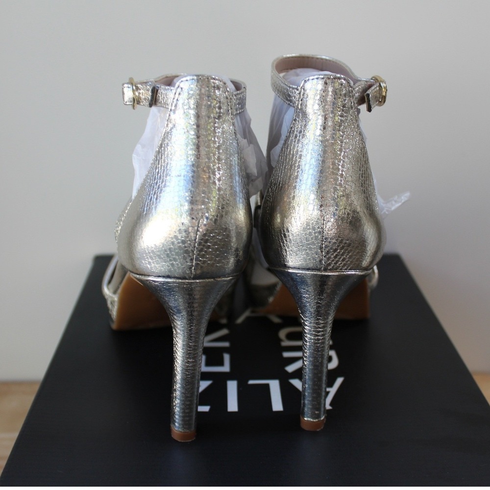 Naturalizer Alicia Dress Sandals Women 7 Silver Sand Metallic Platform Heels - Picture 4 of 11